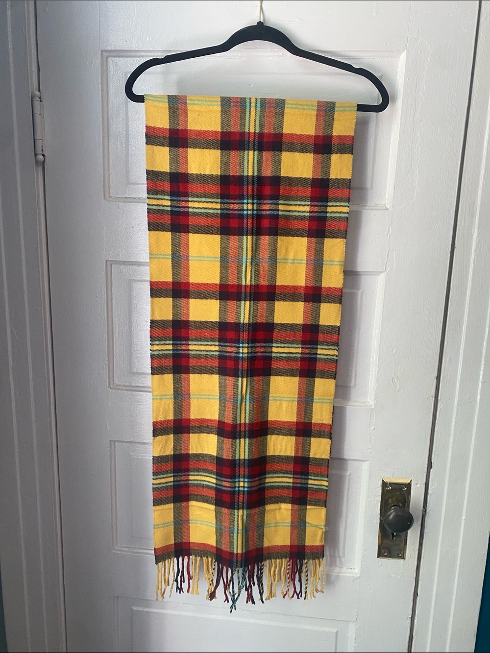 Talbots Yellow Plaid Cashmere Waterweave Scarf